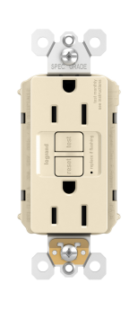 Pass & Seymour PT1597-TRLA Duplex Self-Test Tamper Resistant GFCI Receptacle With Matching TP Wall Plate, 125 VAC, 15 A, 2 Poles, 3 Wires, Light Almond