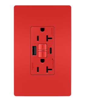 Pass & Seymour radiant 2097TRUSBACRED radiant Tamper-Resistant 20A Duplex Self-Test GFCI Receptacles with SafeLock Protection Type A/C Outlet Red