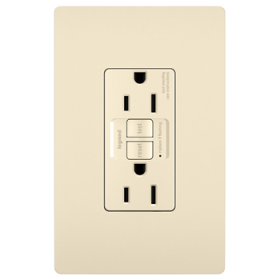 Pass & Seymour 1597-TRNALA TradeMaster Duplex Self-Test Tamper Resistant GFCI Receptacle With Matching TP Wall Plate, 125 VAC, 15 A, 2 Poles, Light Almond