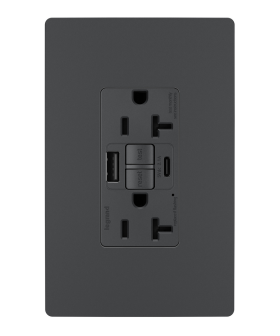 Pass & Seymour radiant 2097TRUSBACGC4 radiant Tamper-Resistant 20A Duplex Self-Test GFCI Receptacles with SafeLock Protection Type A/C Outlet Graphite