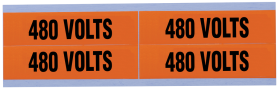 Ideal 44-364 Medium Conduit and Voltage Marker, 1-1/8 in W x 4-1/2 in L, 480 VOLTS, Black Legend, Bright Orange Background, Vinyl Impregnated Cloth