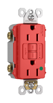 Pass & Seymour 1597-HGRED 1597HG Self-Test Duplex GFCI Receptacle With SafeLock Protection, 125 VAC, 15 A, 2 Poles, 3 Wires, Red