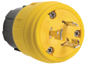 Pass & Seymour Turnlok 26W47 Watertight Locking Plug, 125 VAC, 20 A, 2 Poles, 3 Wires, Yellow