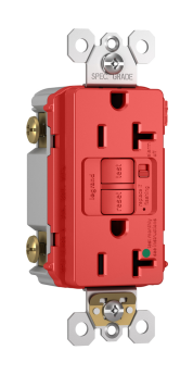 Pass & Seymour 2097-HGTRARED radiant Audible Alarm Duplex Self-Test Tamper Resistant GFCI Receptacle, 125 VAC, 20 A, 2 Poles, Red