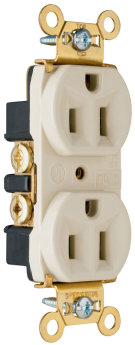 Pass & Seymour PS5262 Duplex Heavy Duty Straight Blade Receptacle, 125 VAC, 15 A, 2 Poles, 3 Wires, Brown