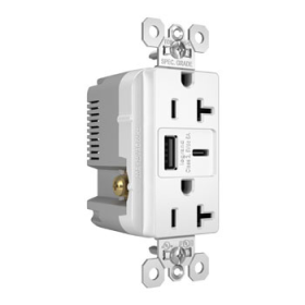 Pass & Seymour TR20USBAC6W 20A 125V Tamper-Resistant Duplex Receptacle with USB A/C Fast Charging Ports White