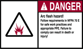 Ideal 44-895 Self-Sticking Arc Flash Label, 6 in L x 4 in W, DANGER ARC FLASH HAZARD SYMBOL, Black/Red/White, Polyester