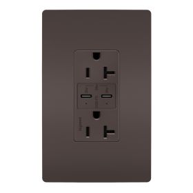 Pass & Seymour radiant TR20USBPD radiant 20A Tamper Resistant Ultra Fast PLUS Power Delivery USB Type C/C Outlet Brown