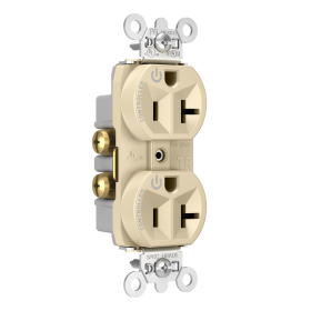 Pass & Seymour Straight Blade Receptacle TR5362CDI Duplex Dual Controlled Plug Load Controllable Straight Blade Receptacle, 125 VAC, 20 A, Ivory