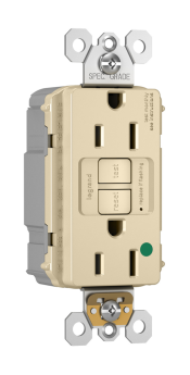 Pass & Seymour PT2097-HGNAI radiant Duplex Self-Test GFCI Receptacle, 125 VAC, 20 A, 2 Poles, 3 Wires, Ivory