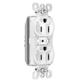 Pass & Seymour Straight Blade Receptacle PTTR5262CDW Duplex Extra Heavy Duty Plug Load Controllable Split Circuit Tamper Resistant Straight Blade Receptacle, 125 VAC, 15 A, White