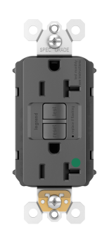 Pass & Seymour PT2097-HGBK Self-Test GFCI Receptacle, 125 VAC, 20 A, 2 Poles, 3 Wires, Black