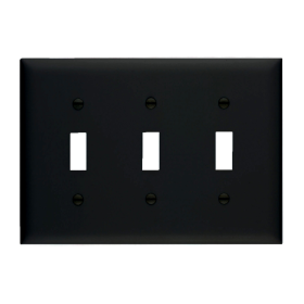 Pass & Seymour TP3BK Toggle Switch Openings Three Gang Black Thermoplastic Plate