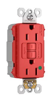 Pass & Seymour PT1597-HGRED radiant Duplex Self-Test GFCI Receptacle, 125 VAC, 15 A, 2 Poles, 3 Wires, Red