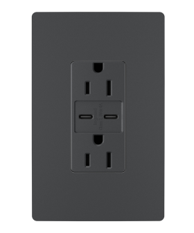 Pass & Seymour radiant R26USBCC6G radiant 15A Tamper-Resistant Ultra-Fast USB Type C/C Outlet Graphite