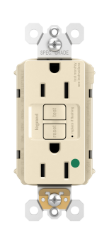 Pass & Seymour PT1597-HGTRLA Self-Test Tamper Resistant GFCI Receptacle With Matching TP Wall Plate, 125 VAC, 15 A, 2 Poles, 3 Wires, Light Almond