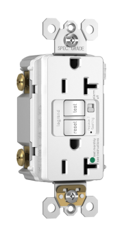 Pass & Seymour 2097-HGTRAW 2097HGTR Audible Alarm Self-Test Tamper Resistant Duplex GFCI Receptacle With SafeLock Protection, 125 VAC, 20 A, 2 Poles, 3 Wires, White