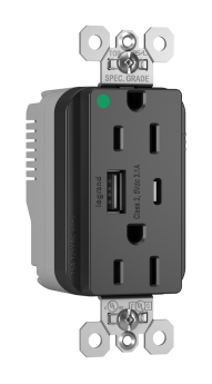 Pass & Seymour PTTR15HACUSBBK PlugTail Hospital-Grade 15A USB Charging Receptacles Black