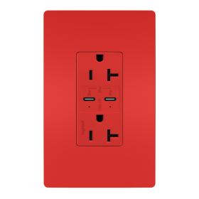 Pass & Seymour radiant TR20USBPDRED radiant 20A Tamper Resistant Ultra Fast PLUS Power Delivery USB Type C/C Outlet Red