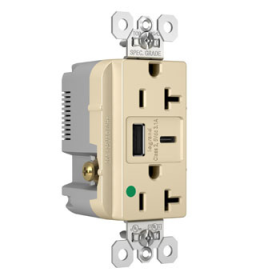 Pass & Seymour TR20HUSBACI 20A 125V Hospital-Grade Tamper-Resistant Receptacle with USB A/C Charging Ports Ivory