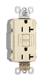 Pass & Seymour PT2097-NALA Duplex Self-Test GFCI Receptacle, 125 VAC, 20 A, 2 Poles, 3 Wires, Light Almond