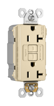 Pass & Seymour PlugTail PT2097-TRI Self-Test Tamper Resistant Duplex GFCI Receptacle, 125 VAC, 20 A, 2 Poles, 3 Wires, Ivory