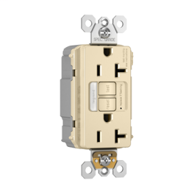 Pass & Seymour PT2097-NTLTRNAI Combination Self-Test Tamper Resistant GFCI Receptacle With Nightlight, 125 VAC, 20 A, 2 Poles, 3 Wires, Ivory