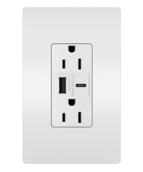 Pass & Seymour radiant R26USBACW Hybrid USB Charger With Duplex 15 A NEMA 5-15R Tamper-Resistant Receptacle 125