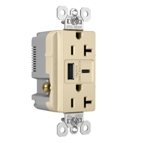 Pass & Seymour TR20USBACI 20A 125V Tamper-Resistant Duplex Receptacle with USB A/C Charging Ports Ivory