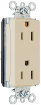 Pass & Seymour PlugTail PT26252-W Decorator Duplex Straight Blade Receptacle, 125 VAC, 15 A, 2 Poles, 3 Wires, White