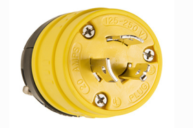 Pass & Seymour Turnlok 2608 Dust-Tight Medium Straight Blade Locking Plug, 125/250 VAC, 20 A, 3 Poles, 3 Wires, Yellow