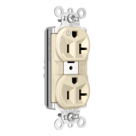 Pass & Seymour Straight Blade Receptacle PTTR5362SCCHLA Duplex Extra Heavy Duty Plug Load Controllable Split Circuit Tamper Resistant Straight Blade Receptacle, 125 VAC, 20 A, Light Almond