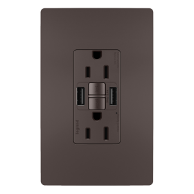 Pass & Seymour 1597TRUSBAA radiant 15A Tamper Resistant Self Test GFCI USB Type AA Outlet Brown