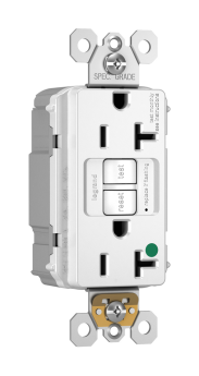 Pass & Seymour PT2097-HGNAW radiant Duplex Self-Test GFCI Receptacle, 125 VAC, 20 A, 2 Poles, 3 Wires, White