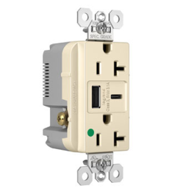 Pass & Seymour TR20HUSBACLA 20A 125V Hospital-Grade Tamper-Resistant Receptacle with USB A/C Charging Ports Light Almond