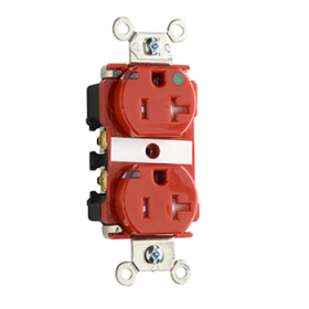 Pass & Seymour Straight Blade Receptacle TR8200-PIRED Duplex Extra Heavy Duty Straight Blade Receptacle, 125 VAC, 15 A, Red