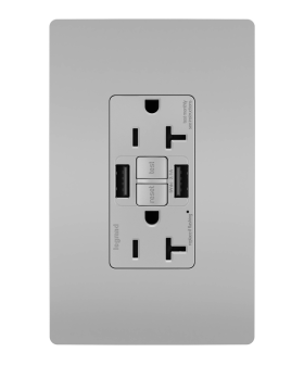 Pass & Seymour radiant 2097TRUSBAAGRY radiant Tamper-Resistant 20A Duplex Self-Test GFCI Receptacles with SafeLock Protection Type A/A Outlet Gray