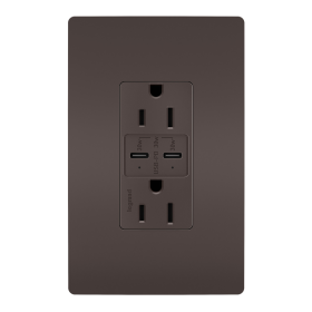 Pass & Seymour radiant R26USBPD radiant 15A Tamper Resistant Ultra Fast PLUS Power Delivery USB Type C/C Outlet Brown