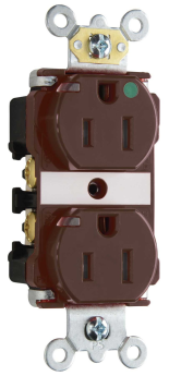 Pass & Seymour Straight Blade Receptacle TR8200-HPI Duplex Heavy Duty Straight Blade Receptacle, 125 VAC, 15 A, Brown