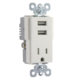 Pass & Seymour TR5261USB-LA Decorator Single Tamper Resistant Combination Receptacle With USB Charger, 15 A, 125 VAC, Light Almond