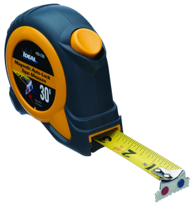 Ideal Mag-Tape 35-238 Magnetic Tip Measuring Tape, 30 ft L x 1 in W Blade, Steel, Imperial, 1/8 in