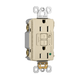 Pass & Seymour 1597-HGTRALA Audible Alarm Duplex Self-Test Tamper Resistant GFCI Receptacle, 125 VAC, 15 A, 2 Poles, Light Almond