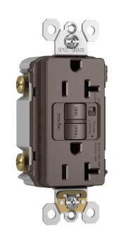 Pass & Seymour 2097-TRA radiant Duplex Self-Test Tamper Resistant GFCI Receptacle With Audible Alarm, 125 VAC, 15 A, 2 Poles, Brown