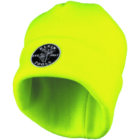 KLEIN 60568 HEAVY KNIT HAT HIGH VISIBILITY YELLOW, PATCH LOGO