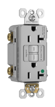 Pass & Seymour 2097-HGGRY 2097HG Self-Test Duplex GFCI Receptacle With Matching TP Wallplate, 125 VAC, 20 A, 2 Poles, 3 Wires, Gray