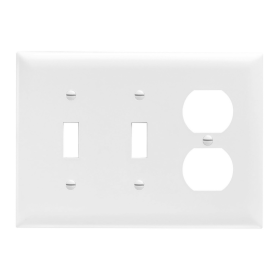 Pass & Seymour TP28W Combination Openings 2 Toggle Switch and 1 Duplex Receptacle Three Gang White Thermoplastic Plate