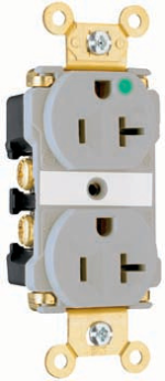 Pass & Seymour Straight Blade Receptacle 8300-ILGRY Duplex Extra Heavy Duty LED Illuminated Face Wall Mount Straight Blade Receptacle, 125 VAC, 20 A, 2 Poles, 3 Wires, Gray