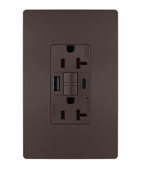 Pass & Seymour radiant 2097TRUSBACDBC4 radiant Tamper-Resistant 20A Duplex Self-Test GFCI Receptacles with SafeLock Protection Type A/C Outlet Dark Bronze