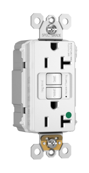 Pass & Seymour PT2097-HGTRNAW radiant Duplex Self-Test Tamper Resistant GFCI Receptacle, 125 VAC, 20 A, 2 Poles, 3 Wires, White