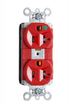 Pass & Seymour PT-8300HRED Duplex Heavy Duty Straight Blade Receptacle, 125 VAC, 20 A, Red